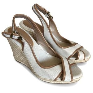 New Banana Republic Canvas Espadrille Wedge Slingback Sandals Tan Resort Shoes 8